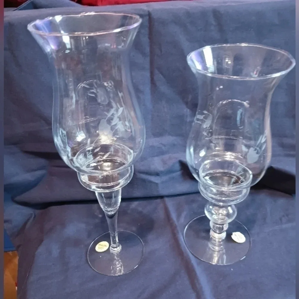 Princess house heritage pillar candle holder hurricane lamps lot of 2